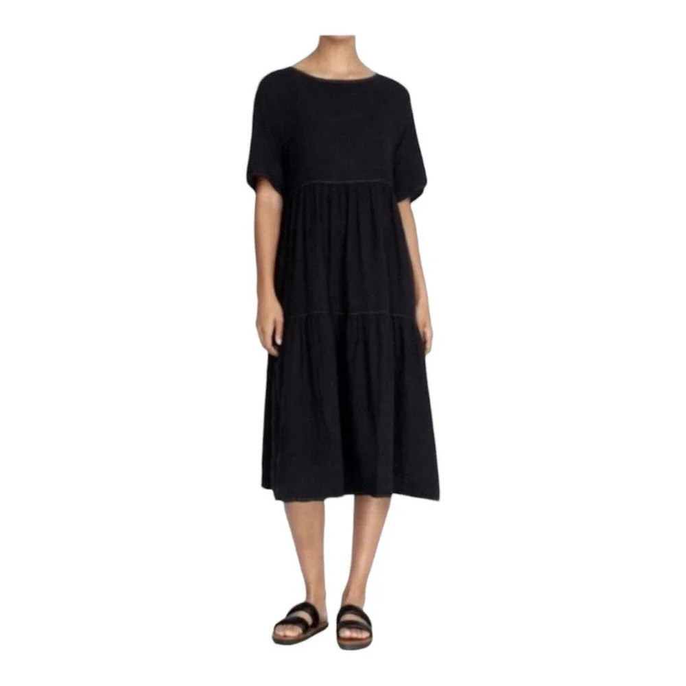 JOHNNY WAS Calme Black Raglan Tiered Cotton Gauze Dress - Picture 2 of 8